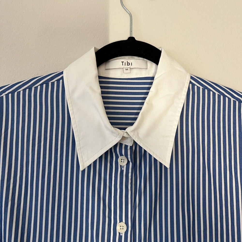 Tibi Blue and White Casual Button Down Shirt